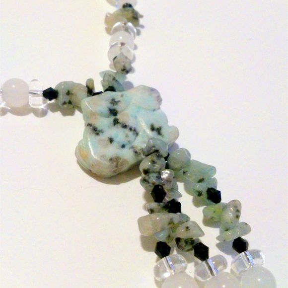 Amazonite Carved Rabbit Genuine Stone and Glass Bead Tassel Necklace - Picture 6 of 6
